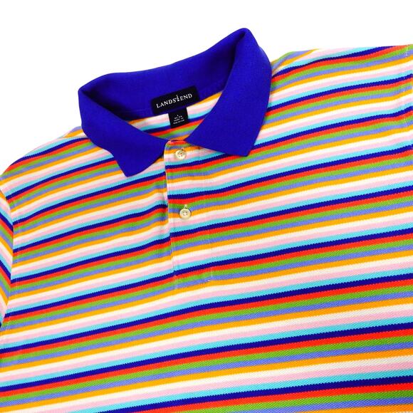 Lands End Mens Striped Colorful Rainbow Golf Polo Shirt Large - Picture 1 of 8